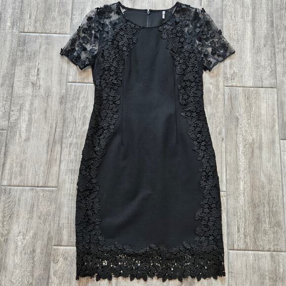 Elie Tahari Dress Womens 6 Yadira Lace Appliqué Sheath Evening Elegance Blacktie